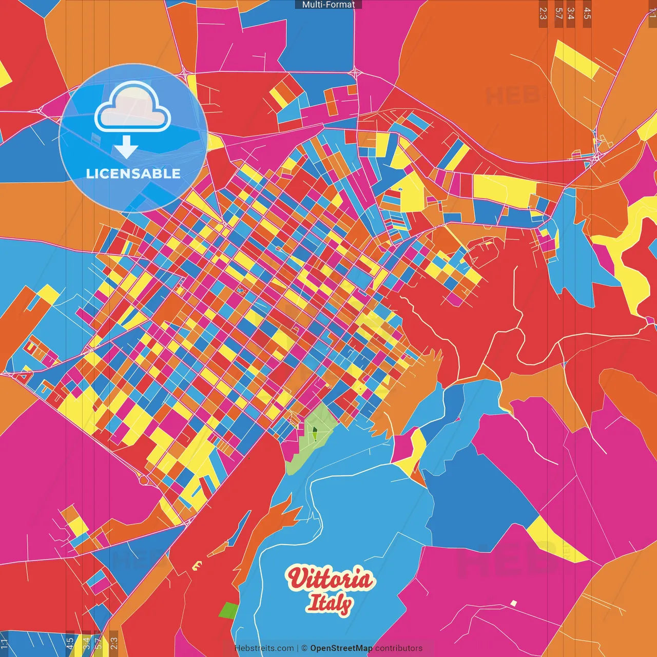 Vittoria, Sicily, Italy Crazy Colorful Street Map Poster Template