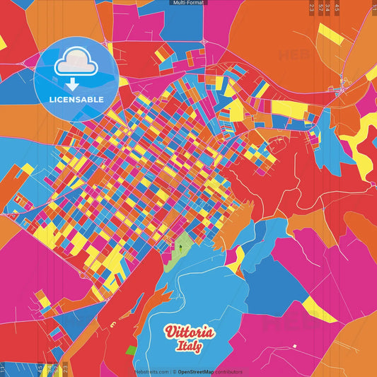 Vittoria, Sicily, Italy Crazy Colorful Street Map Poster Template