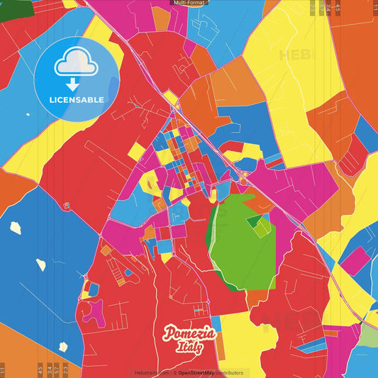 Pomezia, Lazio, Italy Crazy Colorful Street Map Poster Template