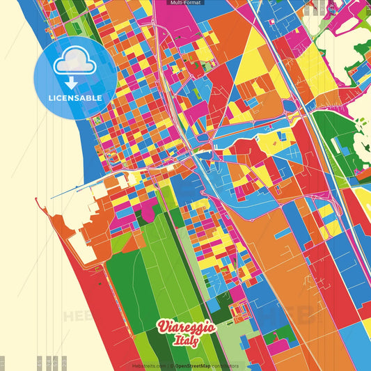 Viareggio, Tuscany, Italy Crazy Colorful Street Map Poster Template