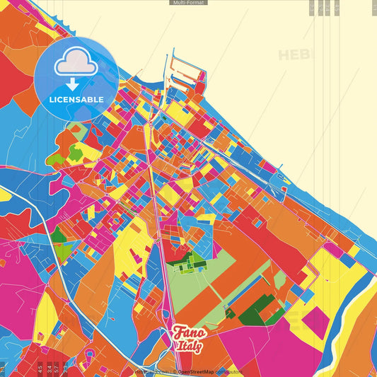 Fano, Marche, Italy Crazy Colorful Street Map Poster Template