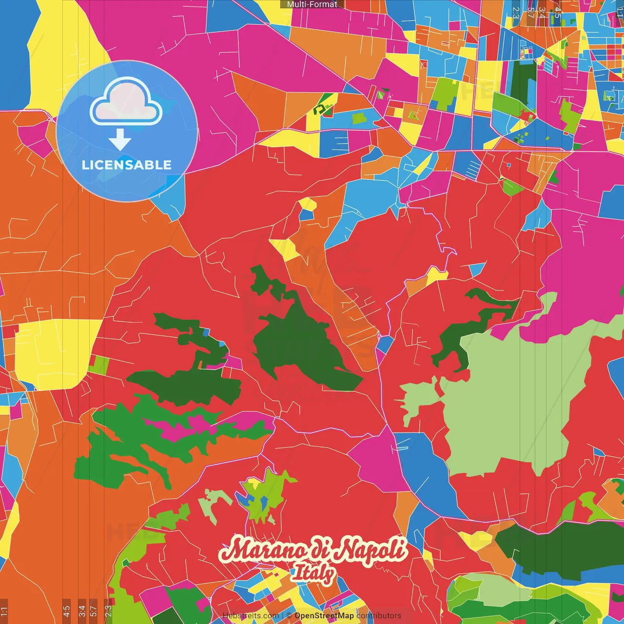 Marano di Napoli, Campania, Italy Crazy Colorful Street Map Poster Template