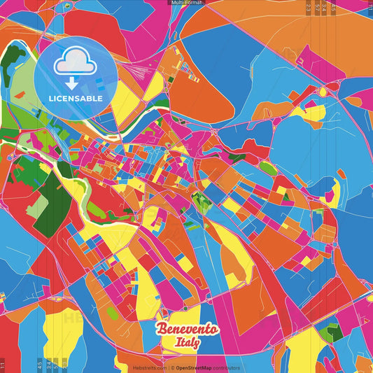 Benevento, Campania, Italy Crazy Colorful Street Map Poster Template
