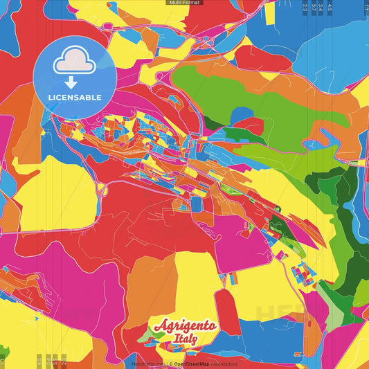 Agrigento, Sicily, Italy Crazy Colorful Street Map Poster Template