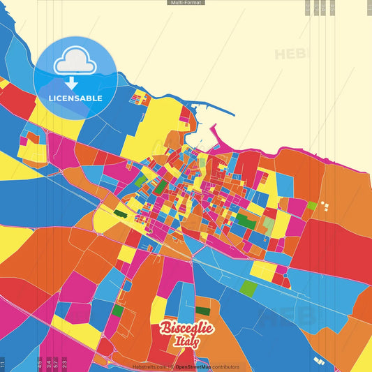 Bisceglie, Apulia, Italy Crazy Colorful Street Map Poster Template