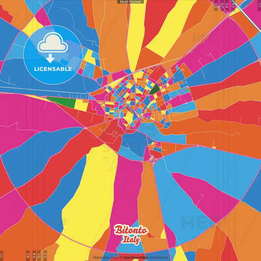 Bitonto, Apulia, Italy Crazy Colorful Street Map Poster Template