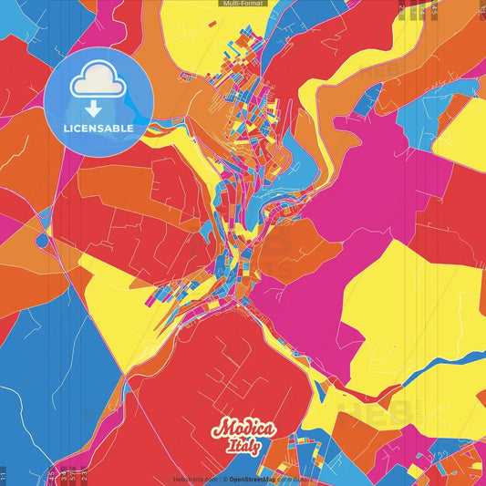 Modica, Sicily, Italy Crazy Colorful Street Map Poster Template