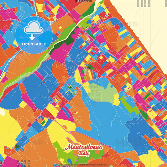 Montesilvano, Abruzzo, Italy Crazy Colorful Street Map Poster Template
