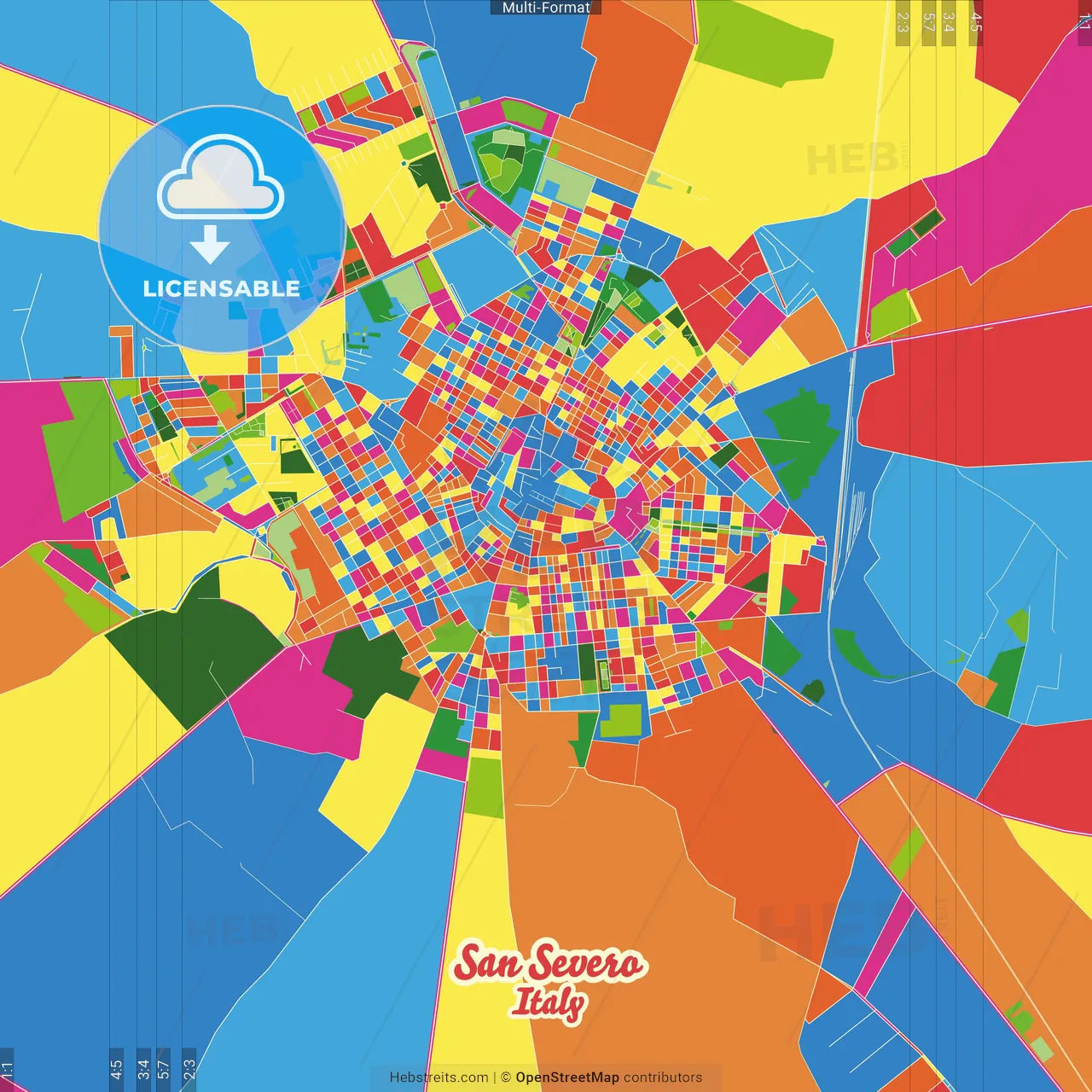 San Severo, Apulia, Italy Crazy Colorful Street Map Poster Template