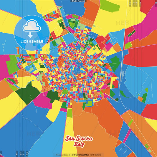 San Severo, Apulia, Italy Crazy Colorful Street Map Poster Template