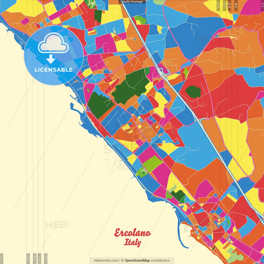 Ercolano, Campania, Italy Crazy Colorful Street Map Poster Template