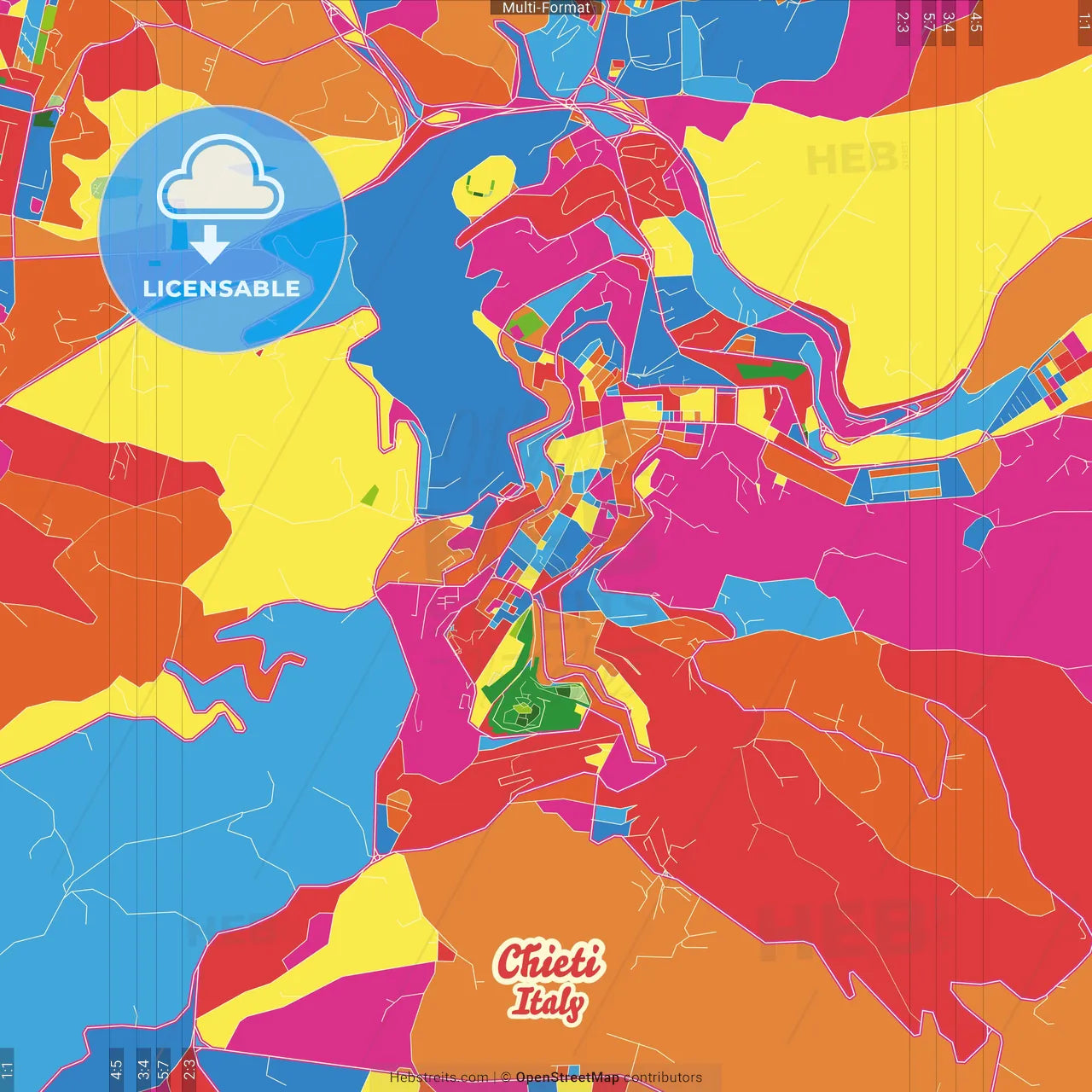 Chieti, Abruzzo, Italy Crazy Colorful Street Map Poster Template