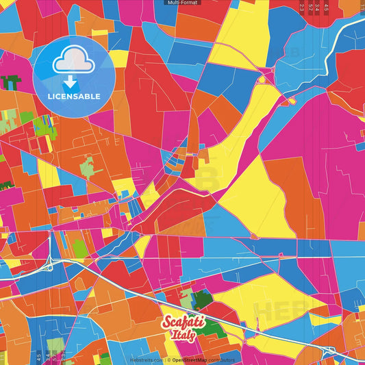 Scafati, Campania, Italy Crazy Colorful Street Map Poster Template