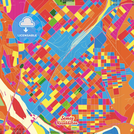 Semey, East Kazakhstan Region, Kazakhstan Crazy Colorful Street Map Poster Template