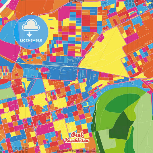 Oral, West Kazakhstan Region, Kazakhstan Crazy Colorful Street Map Poster Template