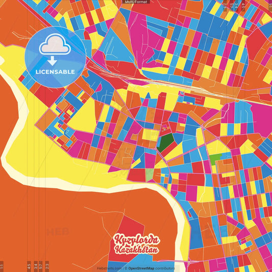 Kyzylorda, Kyzylorda Province, Kazakhstan Crazy Colorful Street Map Poster Template