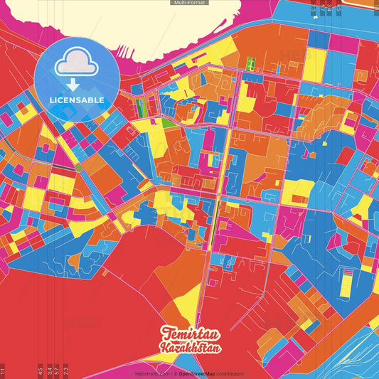 Temirtau, Karagandy Province, Kazakhstan Crazy Colorful Street Map Poster Template