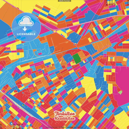 Turkistan, South Kazakhstan Province, Kazakhstan Crazy Colorful Street Map Poster Template