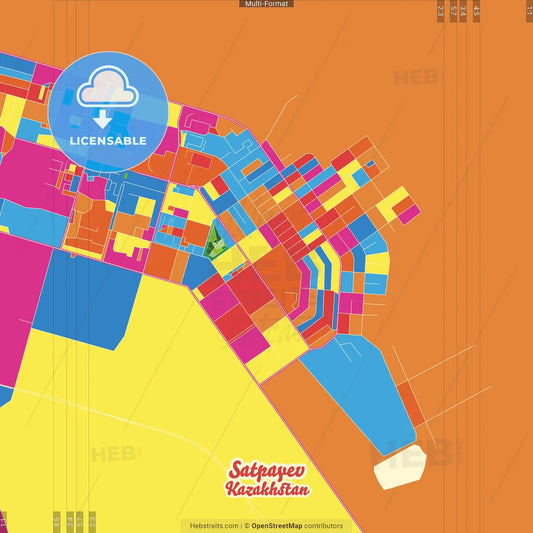 Satpayev, Karagandy Region, Kazakhstan Crazy Colorful Street Map Poster Template