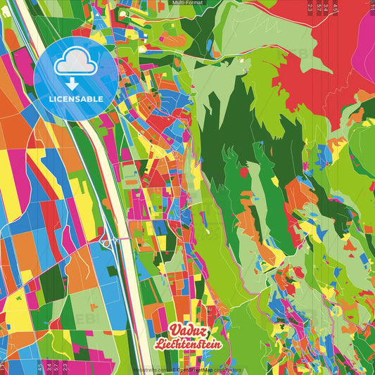 Vaduz, Liechtenstein Crazy Colorful Street Map Poster Template