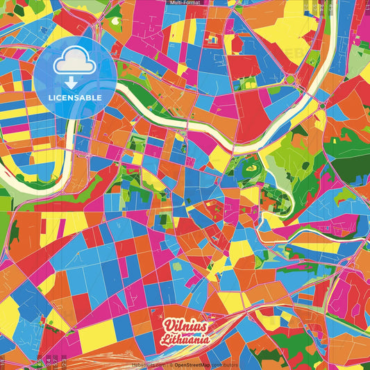 Vilnius, Vilnius County, Lithuania Crazy Colorful Street Map Poster Template
