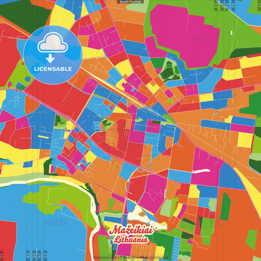 Mažeikiai, Telšiai County, Lithuania Crazy Colorful Street Map Poster Template