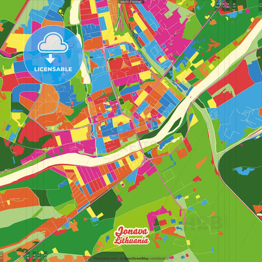Jonava, Kaunas County, Lithuania Crazy Colorful Street Map Poster Template