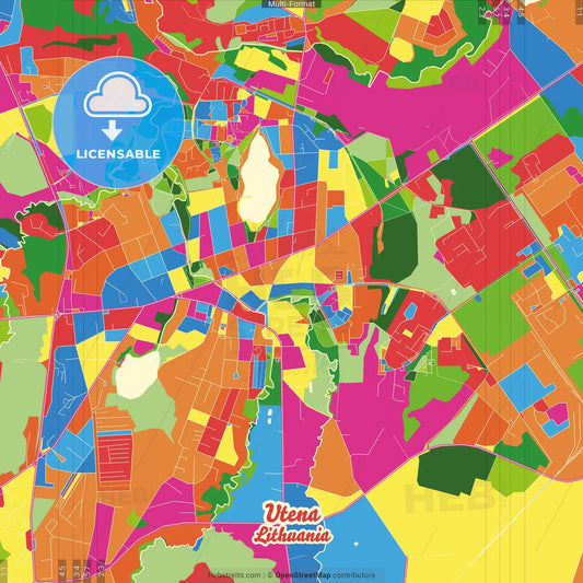 Utena, Utena County, Lithuania Crazy Colorful Street Map Poster Template