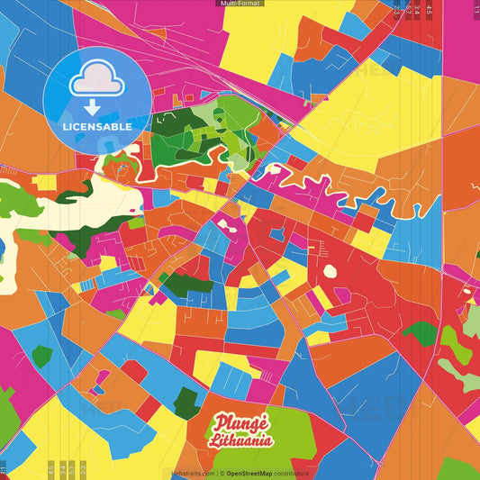 Plungė, Telšiai County, Lithuania Crazy Colorful Street Map Poster Template