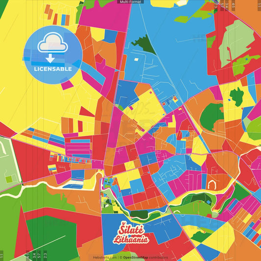 Šilutė, Klaipėda County, Lithuania Crazy Colorful Street Map Poster Template