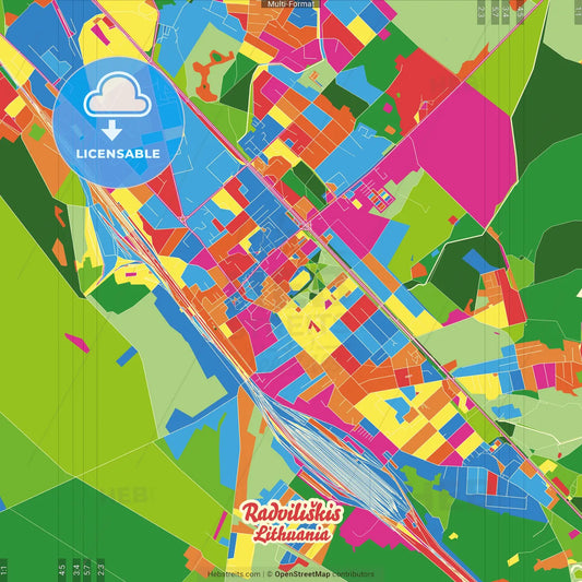 Radviliškis, Šiauliai County, Lithuania Crazy Colorful Street Map Poster Template