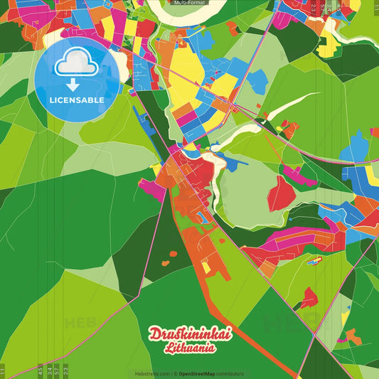 Druskininkai, Alytus County, Lithuania Crazy Colorful Street Map Poster Template