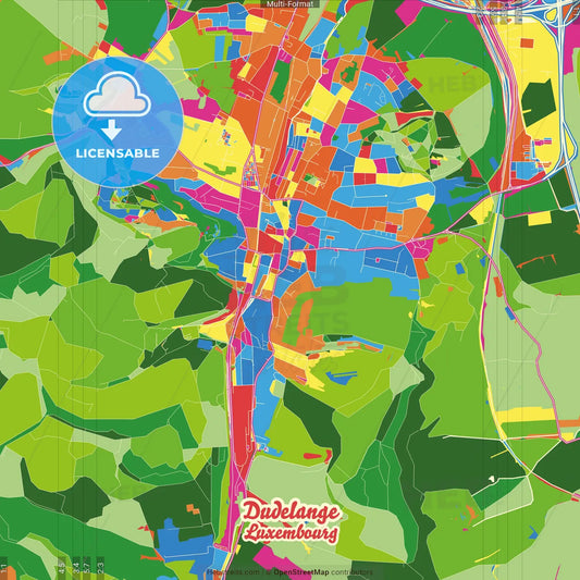 Dudelange, Esch-sur-Alzette, Luxembourg Crazy Colorful Street Map Poster Template