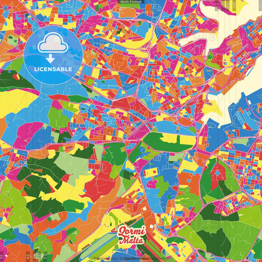 Qormi, Southern Region, Malta Crazy Colorful Street Map Poster Template