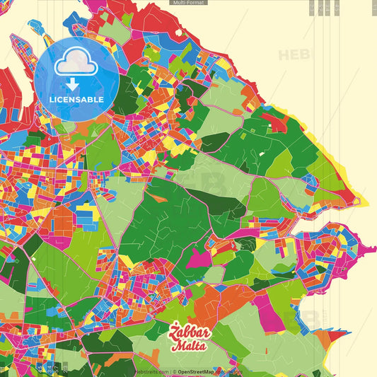 Żabbar, South Eastern Region, Malta Crazy Colorful Street Map Poster Template