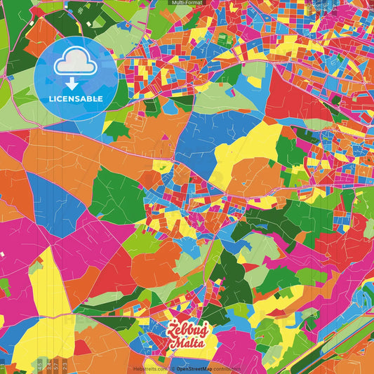Żebbuġ, Southern Region, Malta Crazy Colorful Street Map Poster Template
