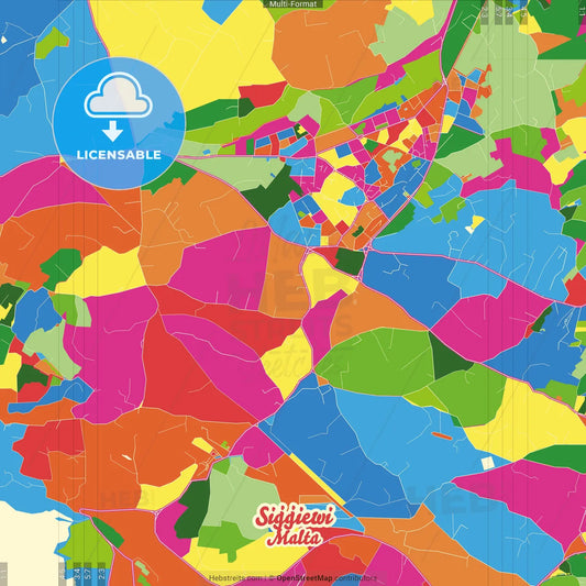 Siġġiewi, Southern Region, Malta Crazy Colorful Street Map Poster Template