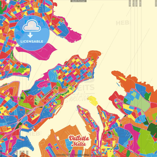Valletta, South Eastern Region, Malta Crazy Colorful Street Map Poster Template