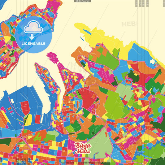Birgu, South Eastern Region, Malta Crazy Colorful Street Map Poster Template
