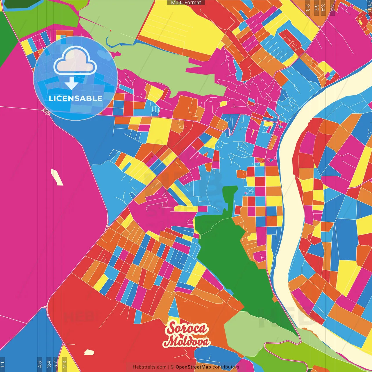 Soroca, Soroca district, Moldova Crazy Colorful Street Map Poster Template