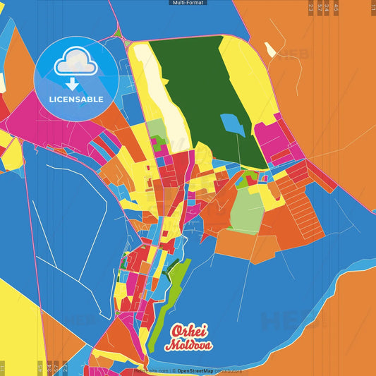 Orhei, Orhei district, Moldova Crazy Colorful Street Map Poster Template