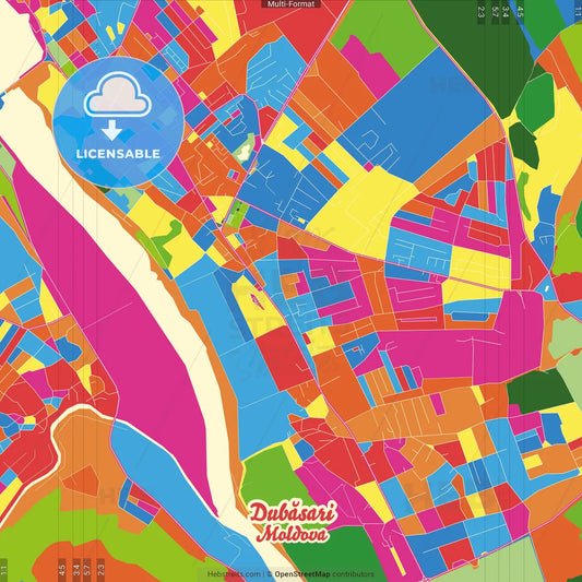 Dubăsari, Transnistria, Moldova Crazy Colorful Street Map Poster Template