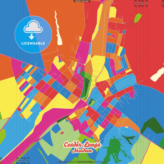 Ceadâr-Lunga, Gagauzia, Moldova Crazy Colorful Street Map Poster Template