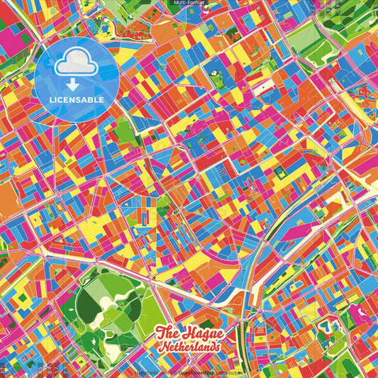 The Hague, South Holland, Netherlands Crazy Colorful Street Map Poster Template