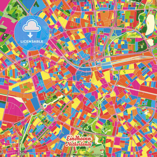 Eindhoven, North Brabant, Netherlands Crazy Colorful Street Map Poster Template