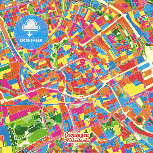 Groningen, Groningen, Netherlands Crazy Colorful Street Map Poster Template