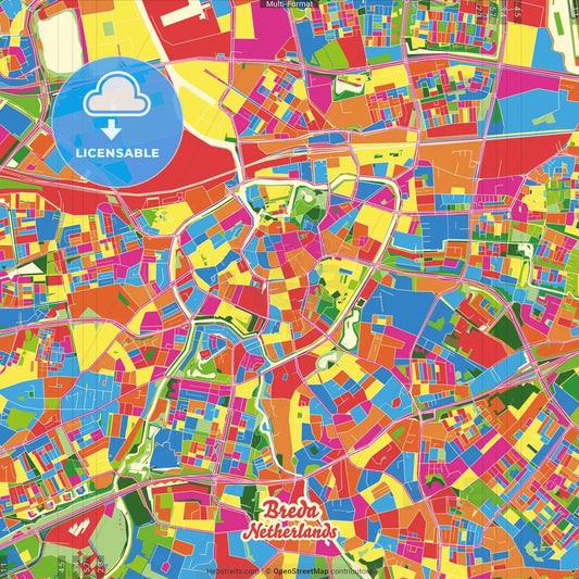 Breda, North Brabant, Netherlands Crazy Colorful Street Map Poster Template