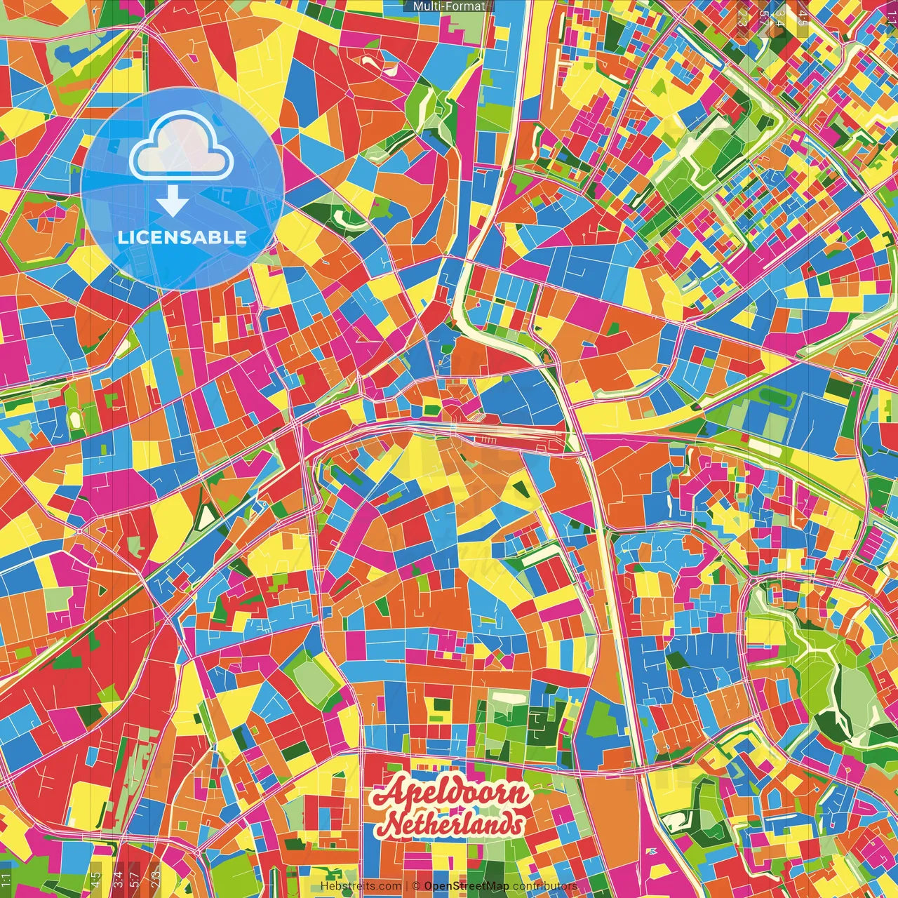 Apeldoorn, Gelderland, Netherlands Crazy Colorful Street Map Poster Template