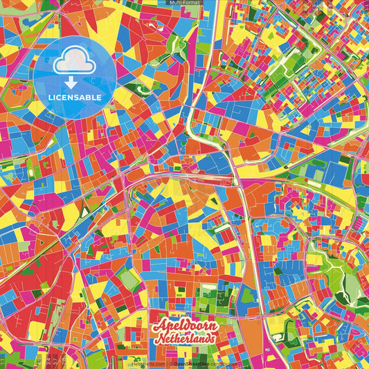Apeldoorn, Gelderland, Netherlands Crazy Colorful Street Map Poster Template