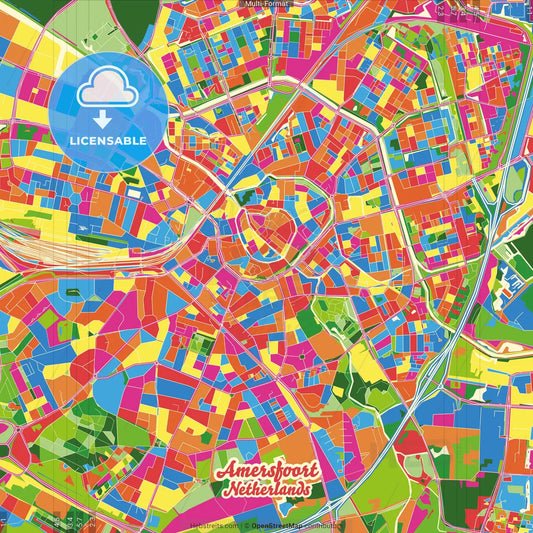 Amersfoort, Utrecht, Netherlands Crazy Colorful Street Map Poster Template